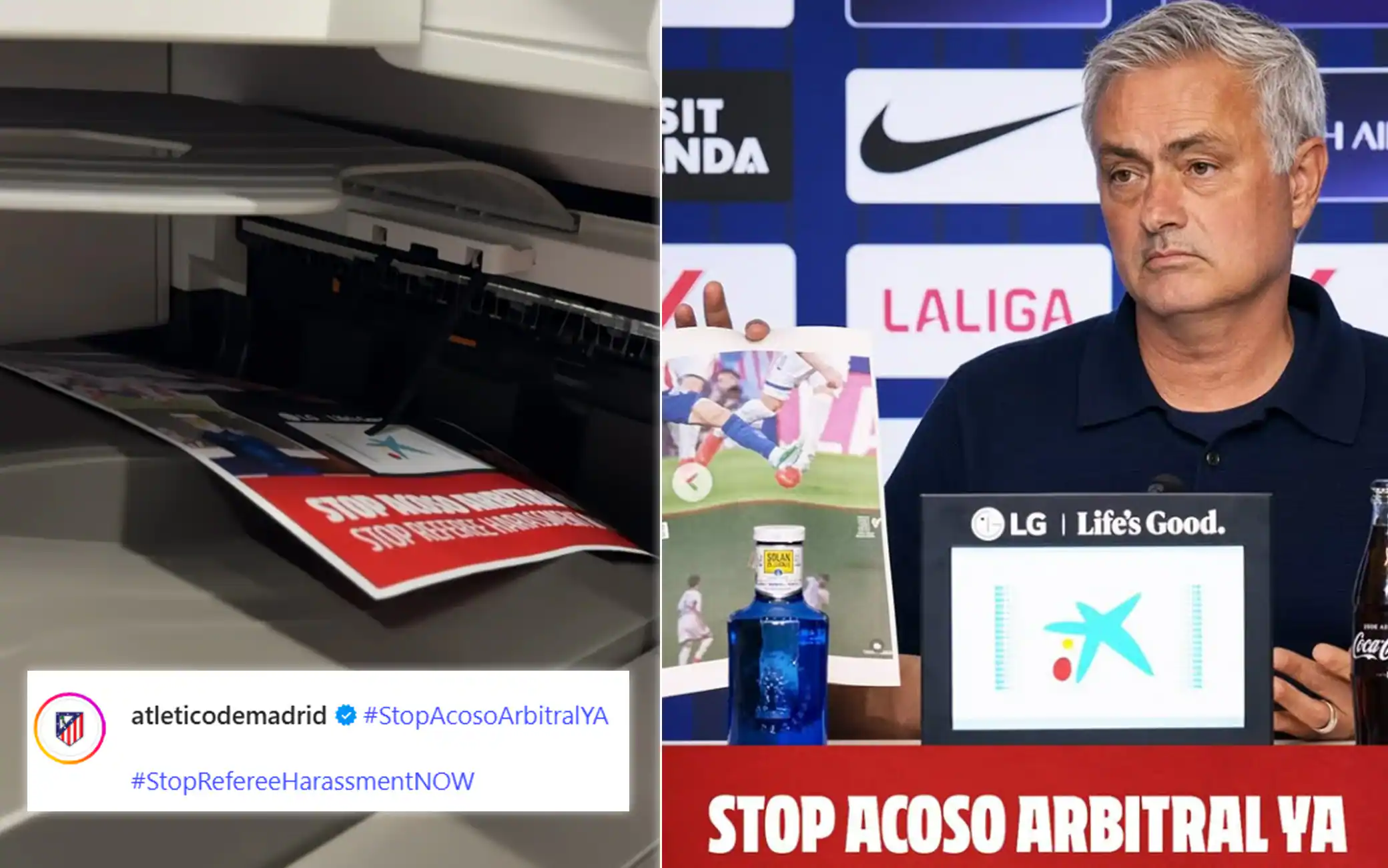 Atletico Madrid, replica a Mourinho con una... foto: "Stop alle pressioni sugli arbitri"