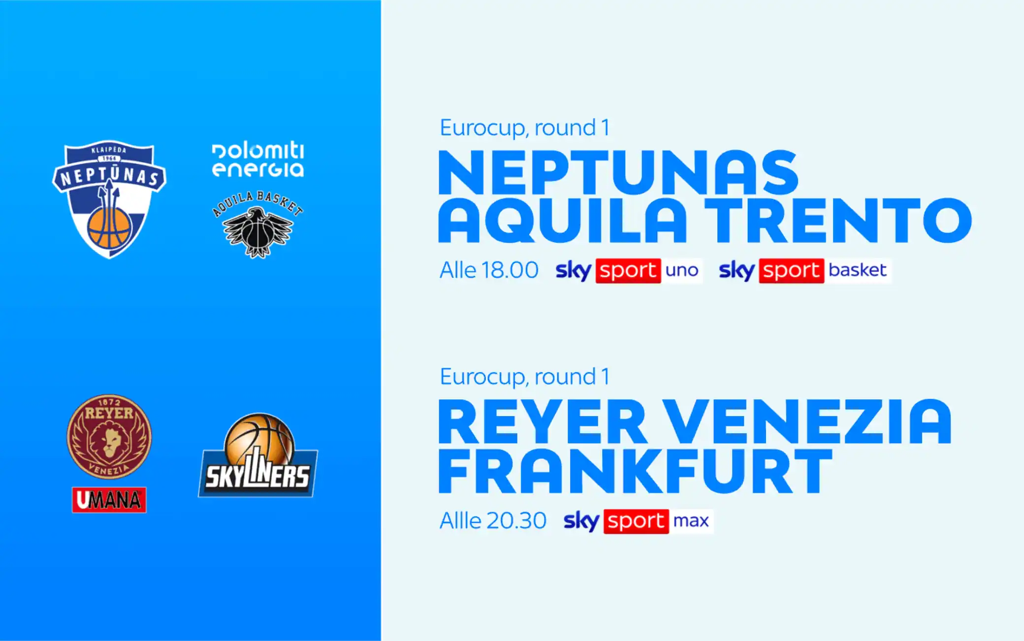 Klaipeda-Trento e Venezia-Francoforte in Eurocup: dove vedere le partite in tv e streaming