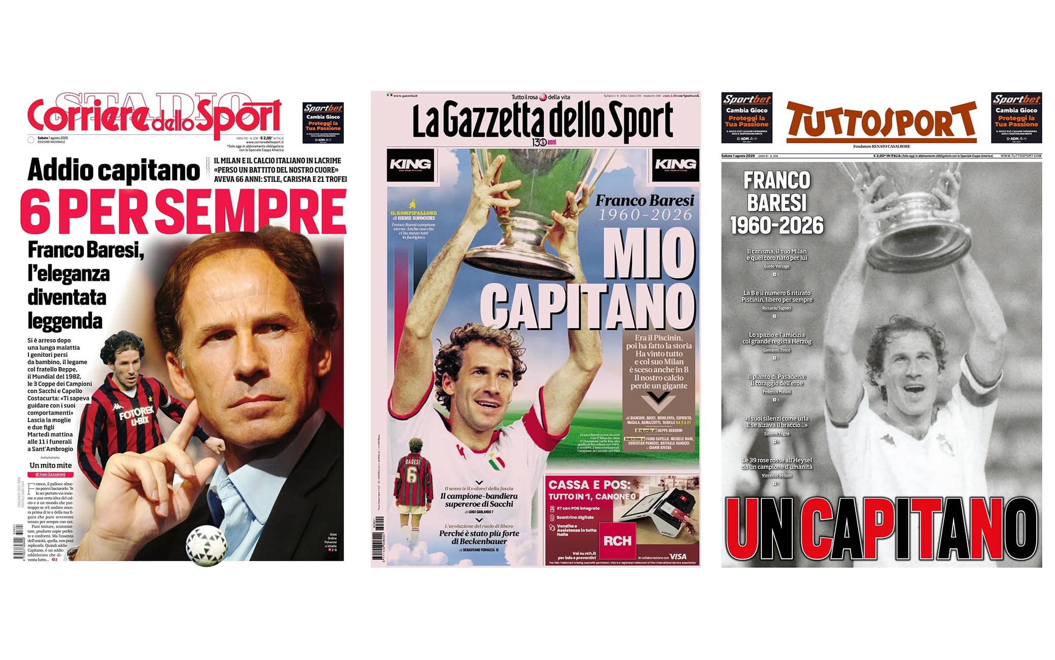 Addio a Franco Baresi: la rassegna stampa