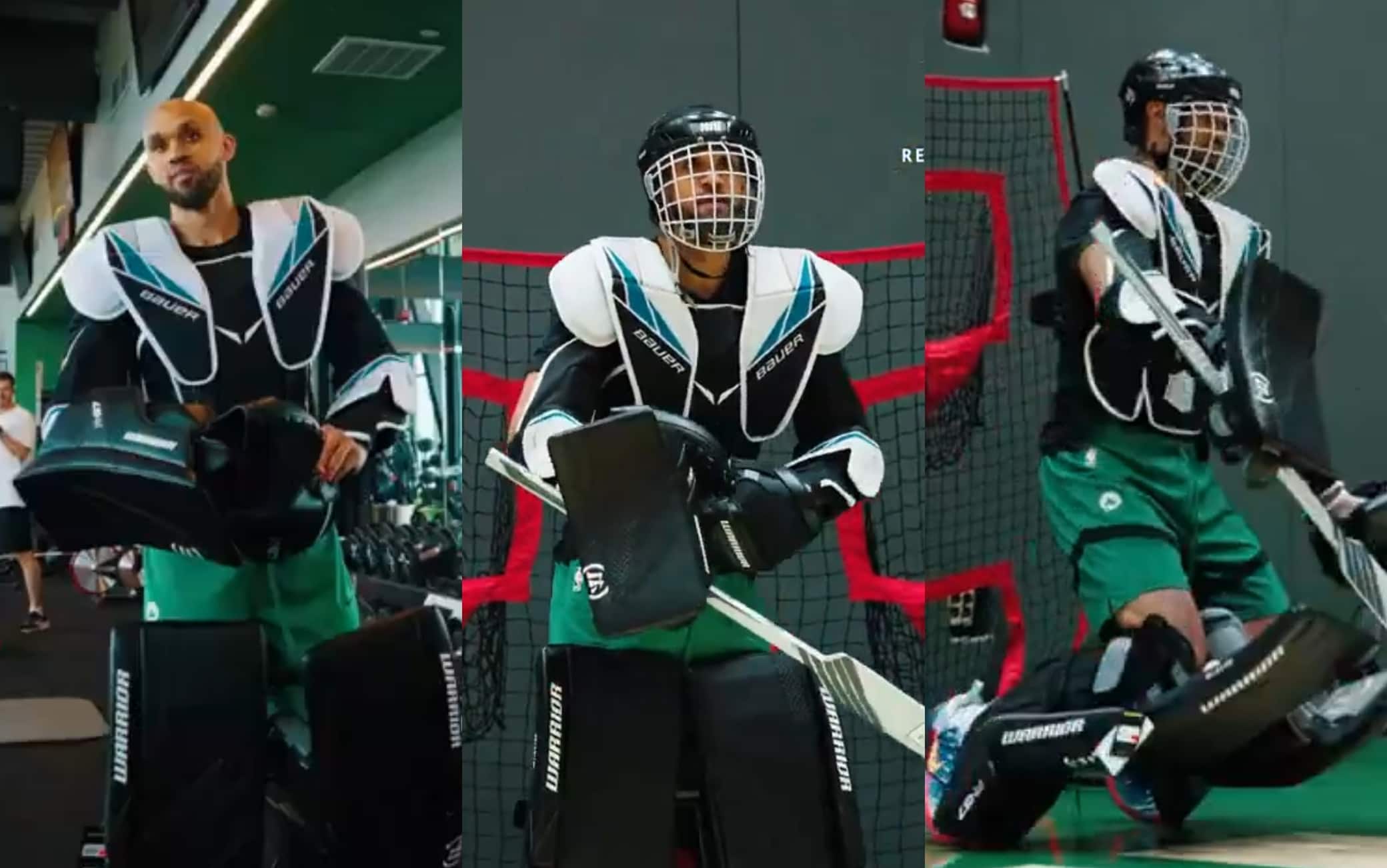 NBA, a Boston White si mette alla prova con l'hockey: da guardia e goalie. VIDEO