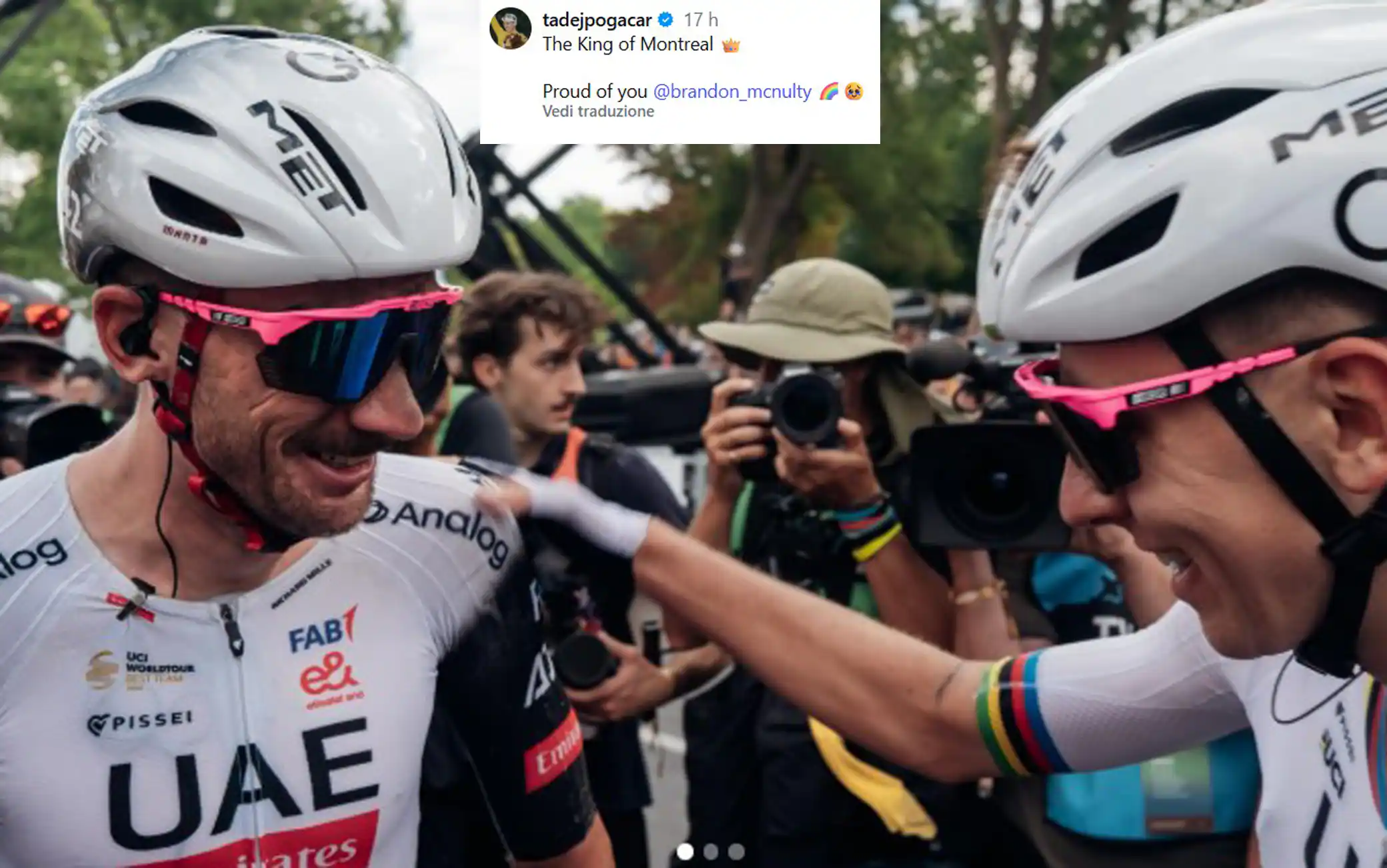 Pogacar, complimenti social a McNulty dopo i Mondiali di ciclismo: "Il re di Montreal"