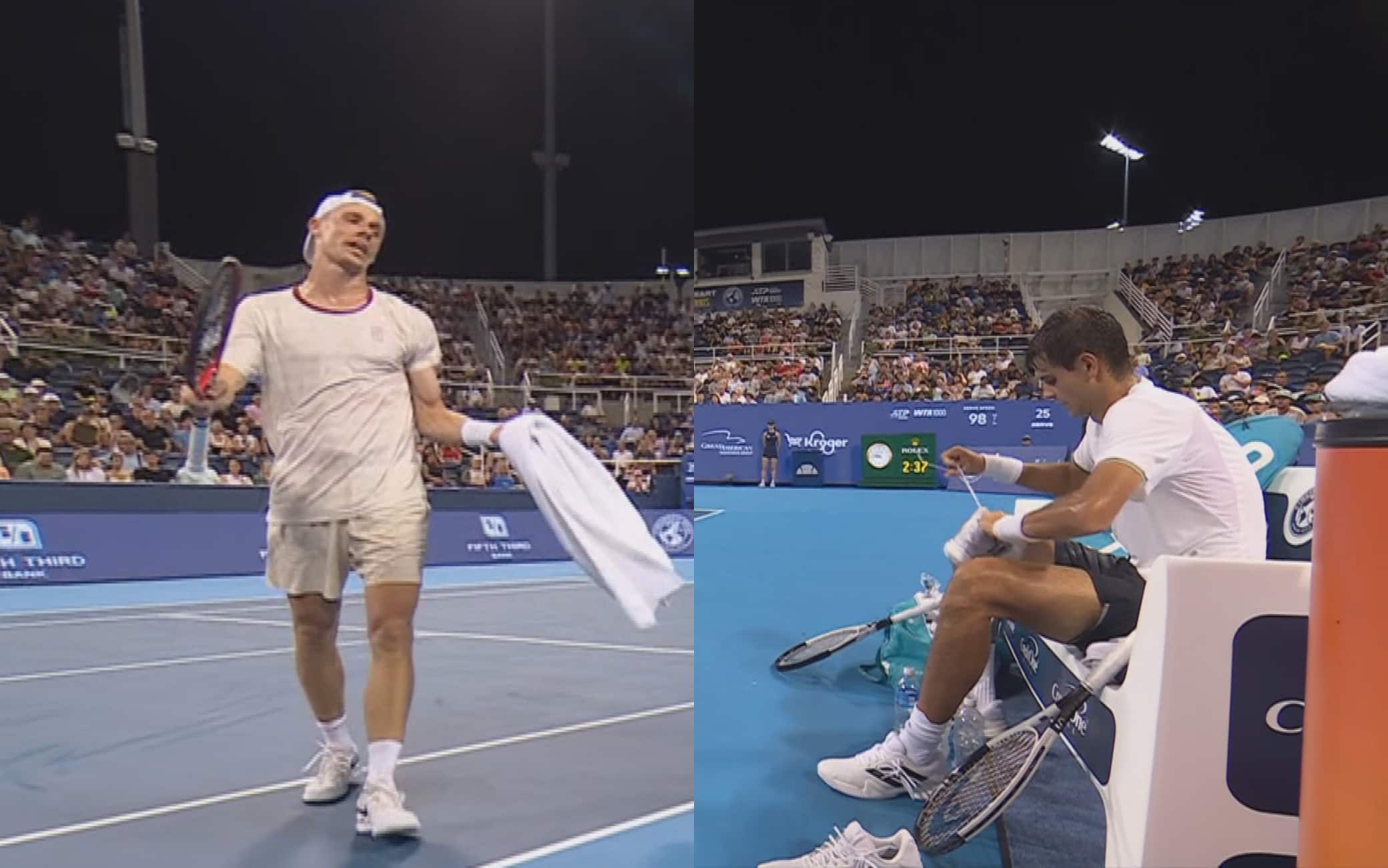 Jodar-Shapovalov, tensione in campo a Cincinnati a causa dei lacci rotti. VIDEO