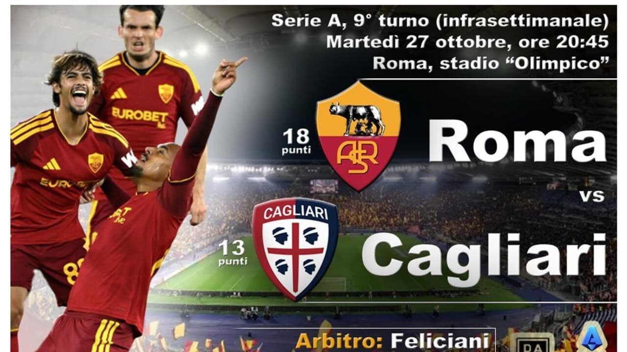 Serie A: Roma-Cagliari in campo alle 20.45 DIRETTA